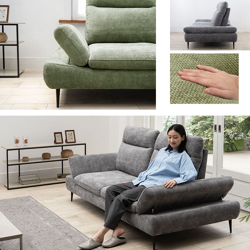 寝るソファ ローソファ フロアソファ リビングソファ ダイニングソファ ソファ ベッド ゆったりサイズ 奥行き調節可能 肘掛け角度調節可能 2人掛け 二人掛け