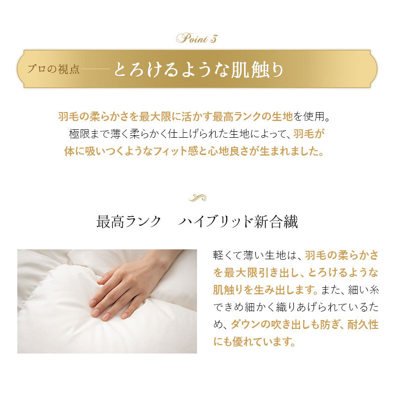 羽毛布団 クイーン 日本製 プレミアムゴールドラベル ポーランド産ホワイトグースダウン95% 非圧縮 ハイブリッド新合繊生地使用 軽量 収納ケース付き ループ付き