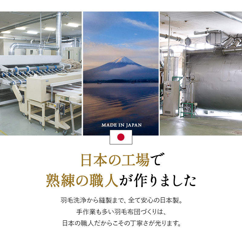 羽毛布団 キング 日本製 プレミアムゴールドラベル ポーランド産ホワイトグースダウン95% 非圧縮 抗菌 防臭 収納ケース付き ループ付き