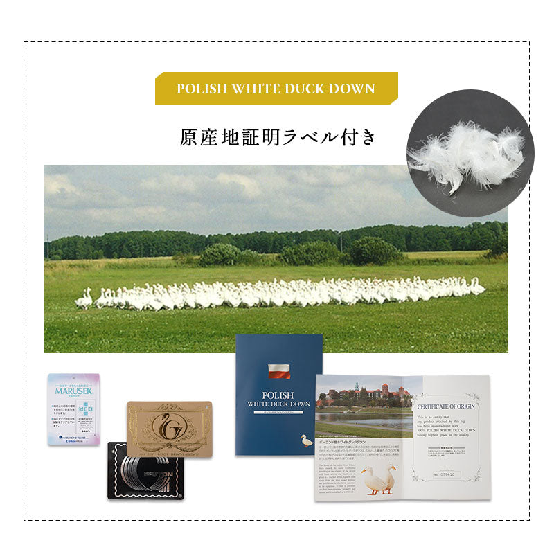 羽毛布団 セミダブル 日本製 ロイヤルゴールドラベル ポーランド産ホワイトダックダウン93% 非圧縮 抗菌 防臭 収納ケース付き ループ付き