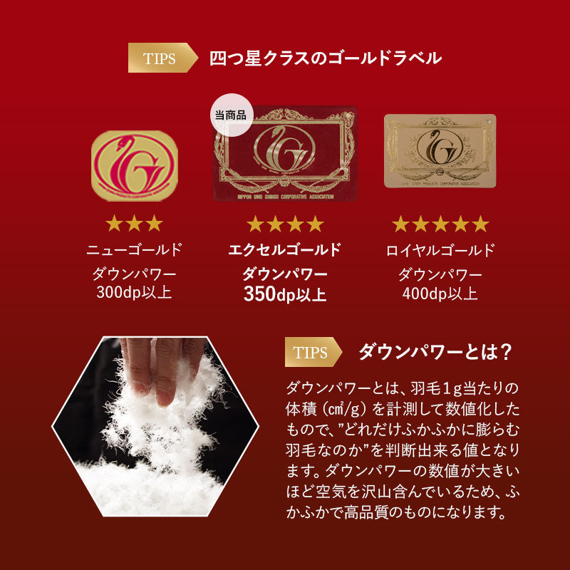 羽毛布団3点セット シングル (羽毛布団・敷き布団・枕) 日本製 エクセルゴールドラベル フランス産ホワイトダックダウン90% 収納ケース付き 抗菌 防臭 防ダニ