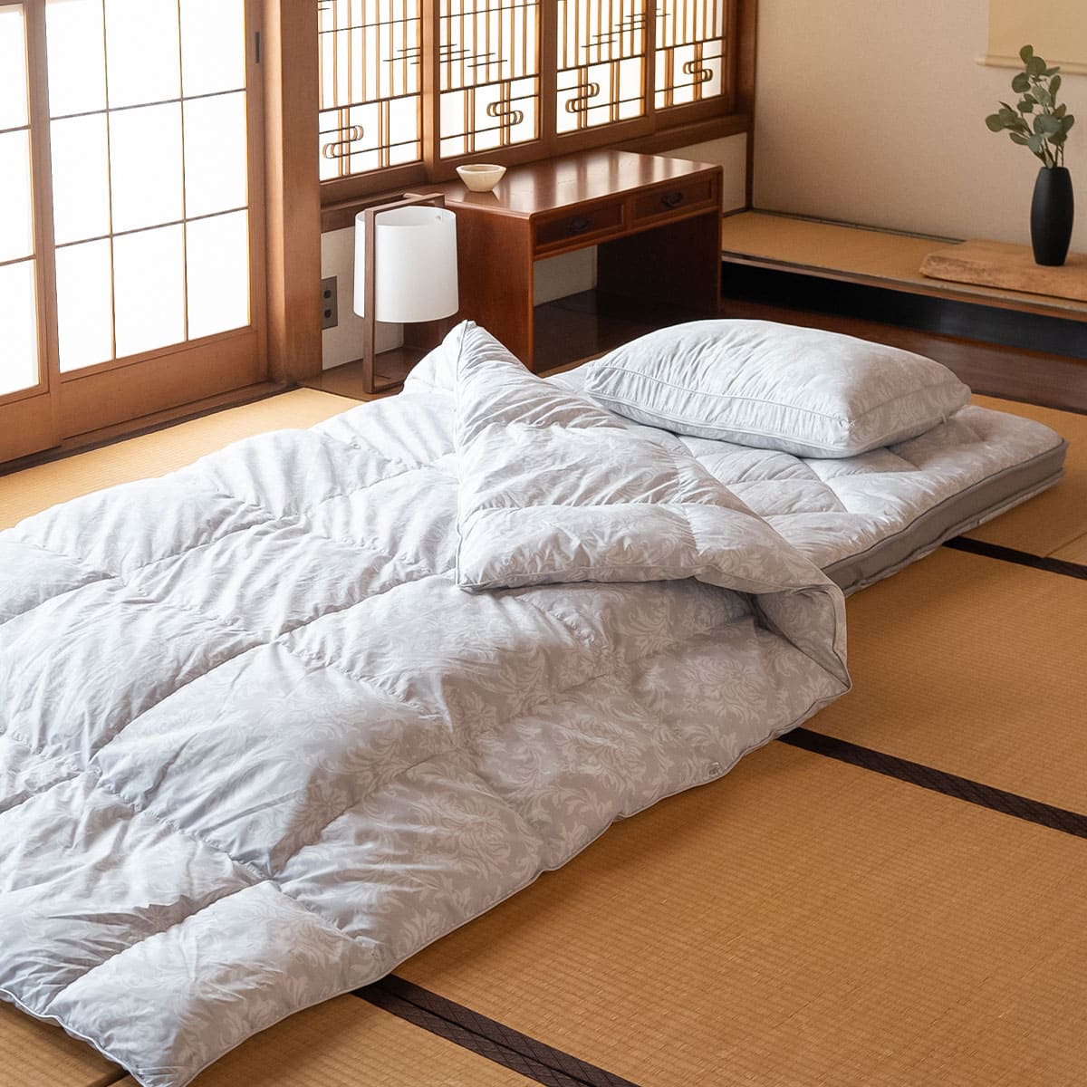 抗菌 布団3点セット シングル (羽毛入りハイブリット掛け布団・マチ付き敷き布団・高さも硬さも変えられる枕) 日本製 洗える 掛け敷き枕 組布団 高品質