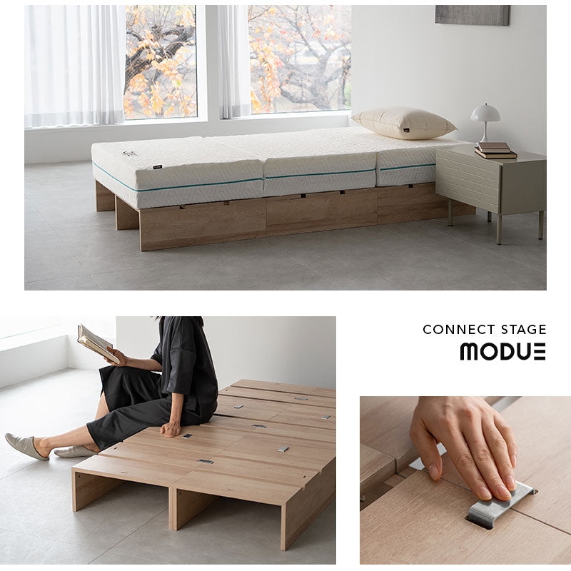 ステージベッド パレットベッド ローベッド ベッドフレーム 分割式 連結パーツ付き ロボット掃除機対応 組み換え自由 ジョイント 木製 軽量 耐久性 通気性 ベッド下収納 収納家具 シングルサイズ ロータイプ