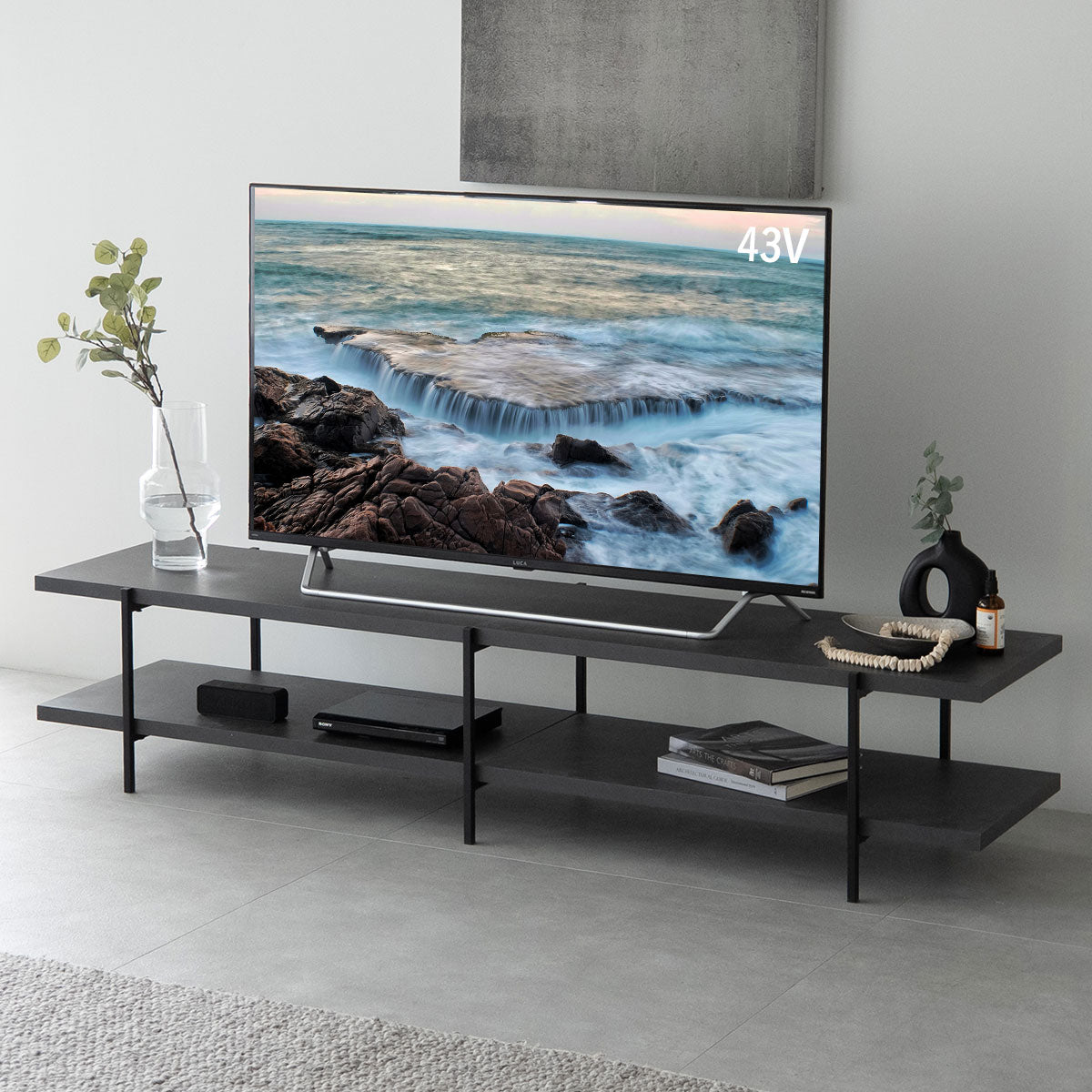 テレビボード テレビ台 ローボード 幅180cm 石目調 ストーン調 テレビラック オープンラック オープンシェルフ 収納棚 ロータイプ 32型~70型対応 大型テレビ対応