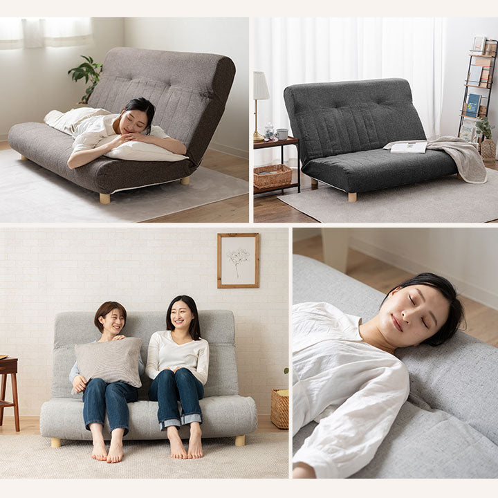 低反発リクライニングソファ 2人用 フロアソファ ハイバック~フラット 脚付き