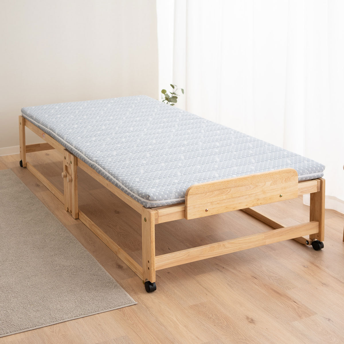 折りたためるヒノキすのこベッド 布団マットレス 2点セット 日本製 ハイタイプ ヘッドボード付き