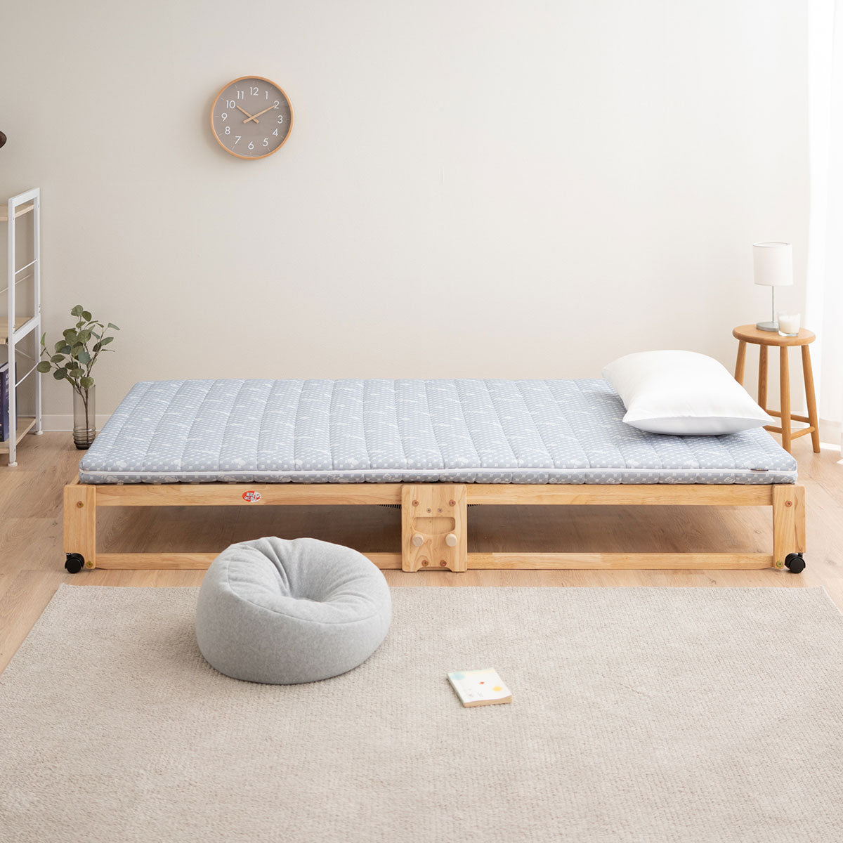 折りたためるヒノキすのこベッド 布団マットレス 2点セット 日本製 ロータイプ フラットベッド ヘッドボード付き