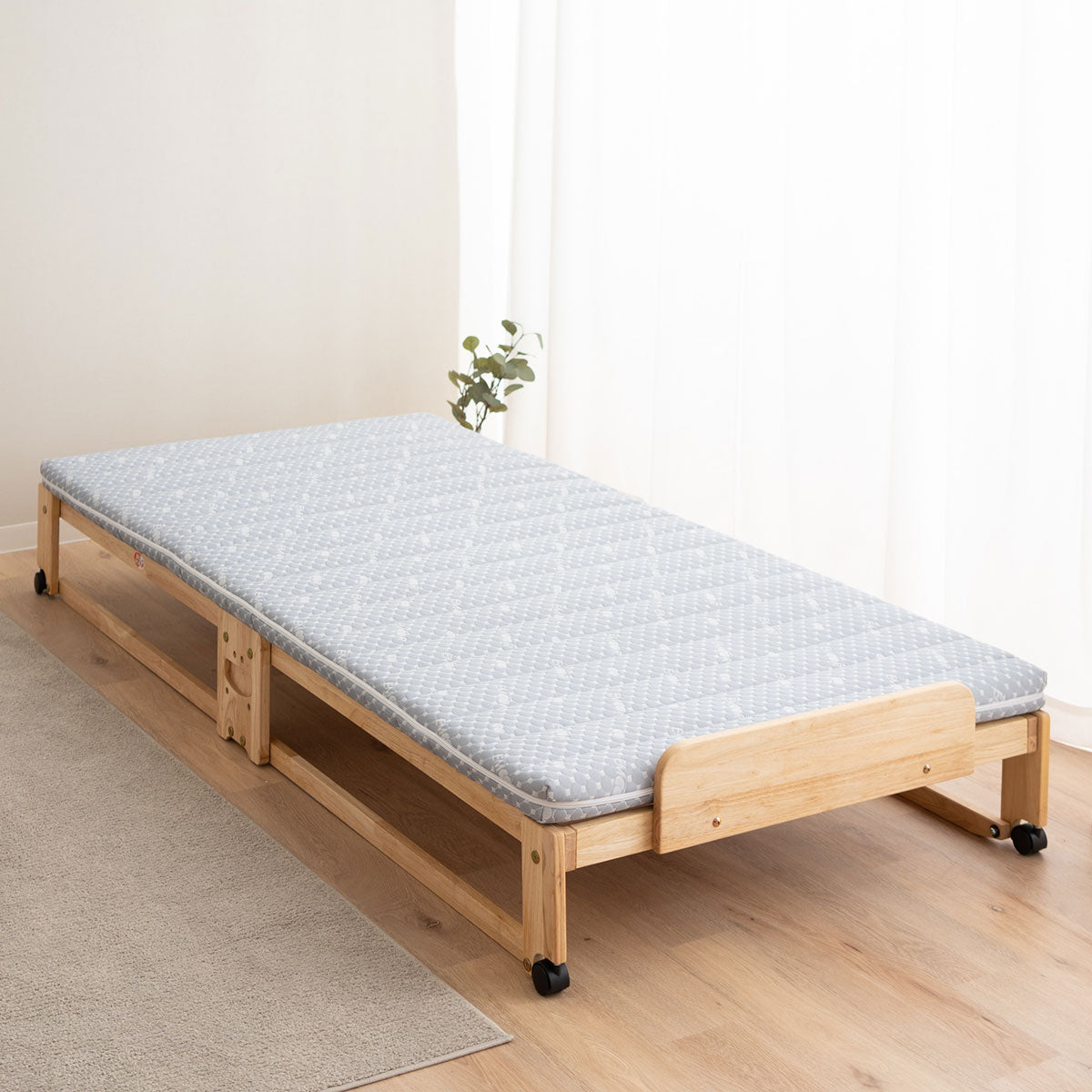 折りたためるヒノキすのこベッド 布団マットレス 2点セット 日本製 ロータイプ フラットベッド ヘッドボード付き