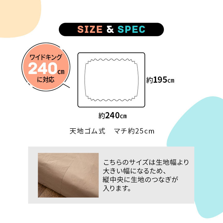 ファミリーマットレス専用 フィットシーツ カバー ワイドキング 幅240cm 日本製 綿100% 抗菌・防臭・防ダニ