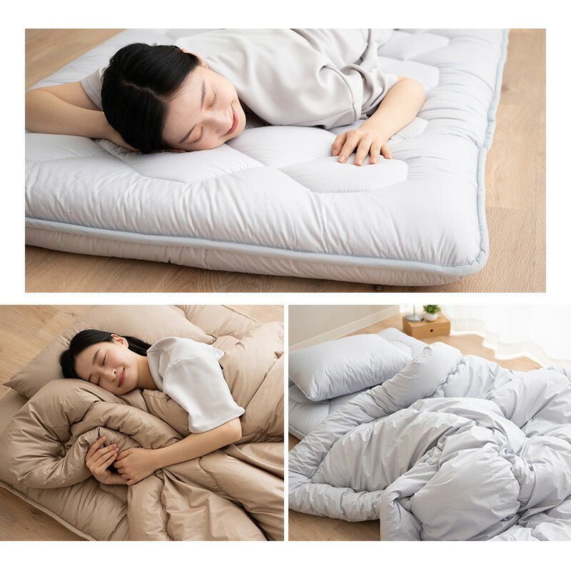 ノン圧縮 布団8点セット ダブル (掛け布団・敷き布団・枕×2・掛け布団カバー・フィットシーツ・ピロケース×2) 日本製 抗菌 防臭 防ダニ 掛け敷き枕 カバー付き 非圧縮