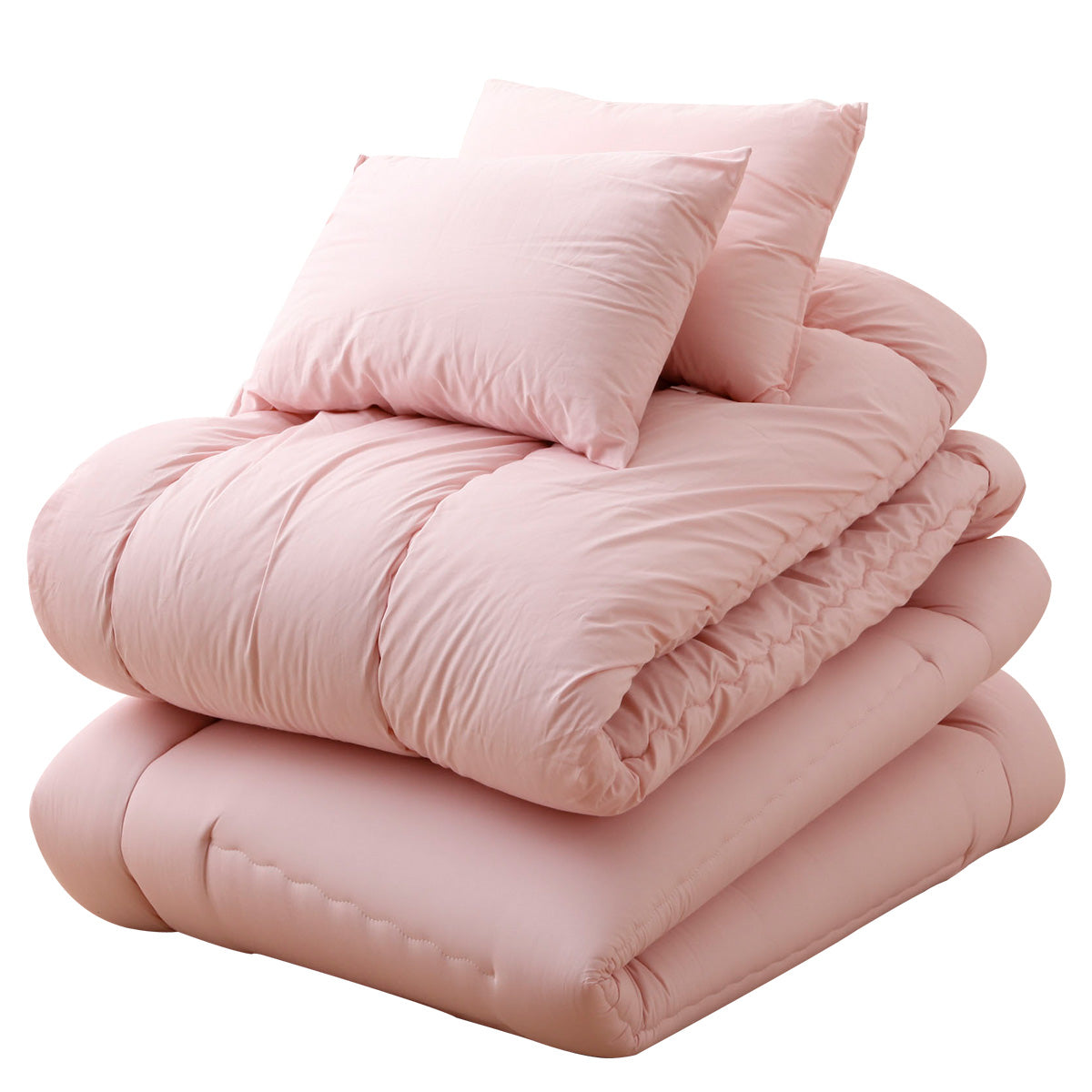 家族で使える 布団4点セット クイーン (掛け布団・肌掛け布団・ベッドパッド・枕×2) 日本製 掛け敷き枕 組布団