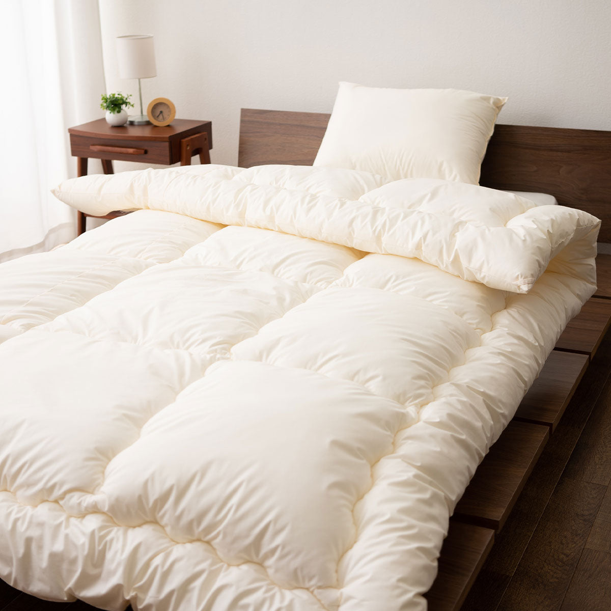 洗える ベッド用 布団4点セット ダブル (掛け布団・ベッドパッド・枕×2) 日本製 掛け敷き枕 組布団 丸洗い 洗濯機OK