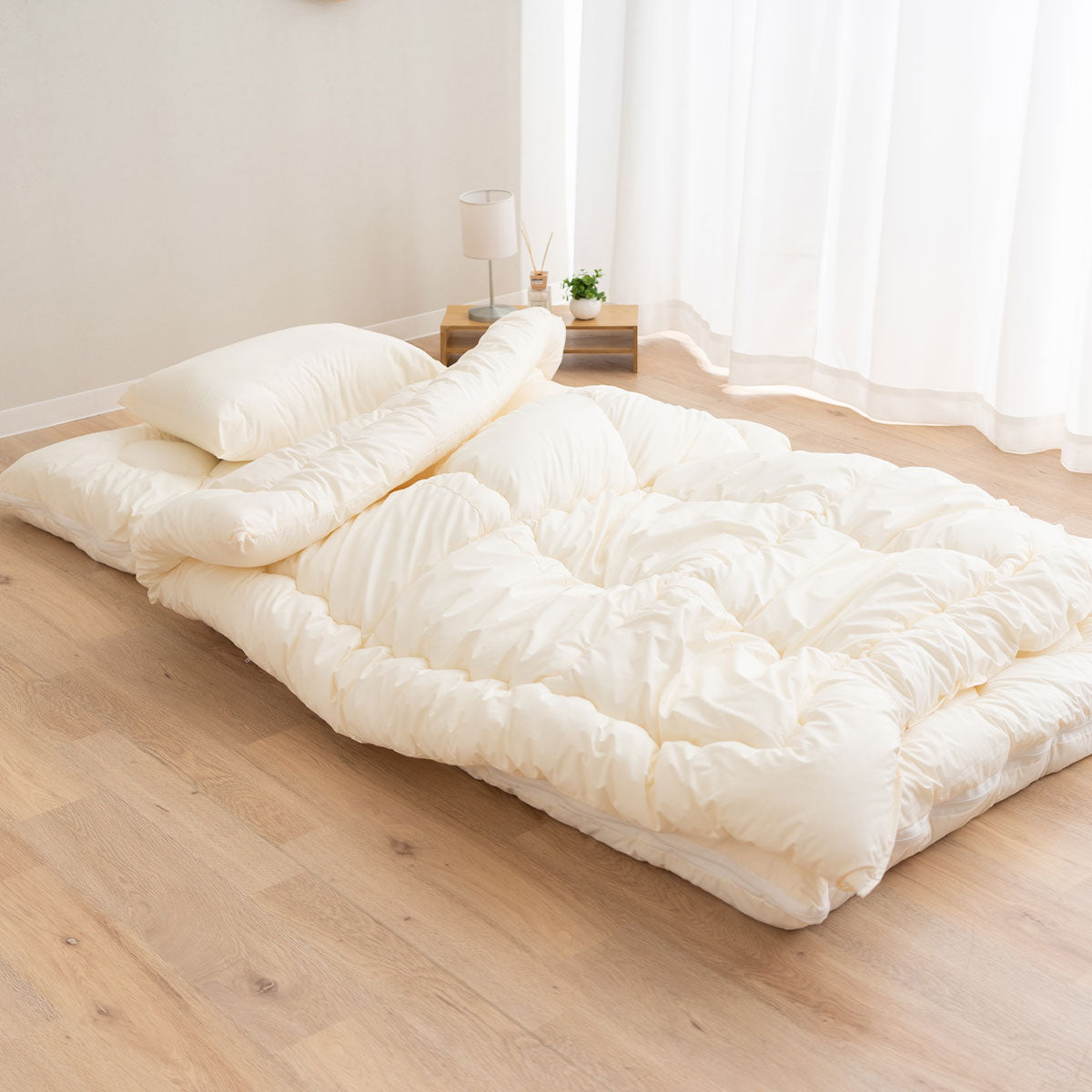 洗える 和布団用 肌掛け付き 布団4点セット セミダブル (掛け布団・肌掛け布団・敷き布団・枕) 日本製 掛け敷き枕 組布団 丸洗い 洗濯機OK