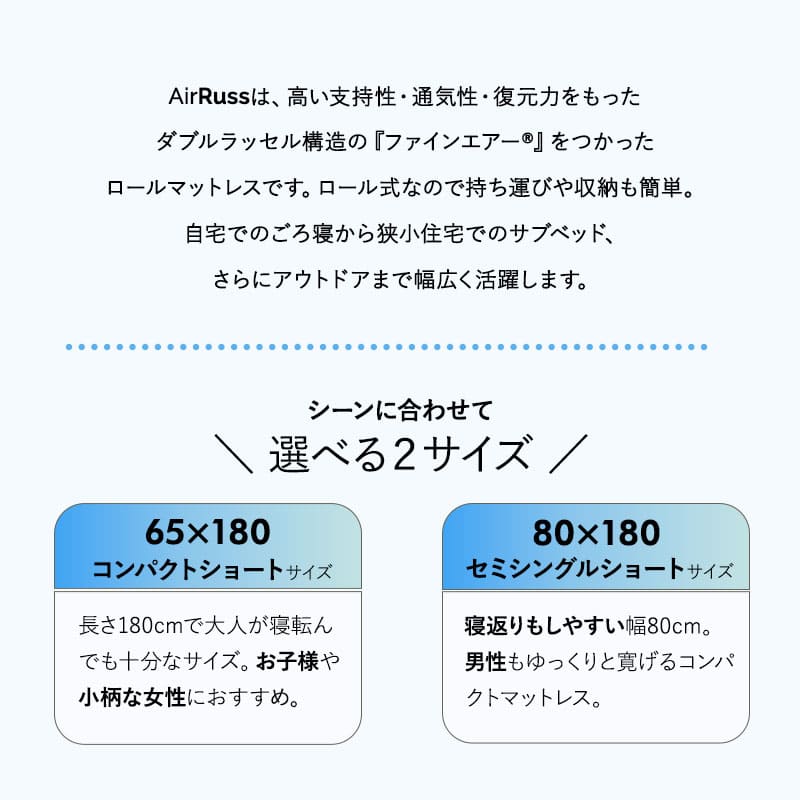 ロールマットレス ポータブルマットレス オーバーレイ 幅65cm 幅80cm 丸洗い可能 ロール式 リバーシブル 中材のヘタりはドライヤーの温風で復元可能