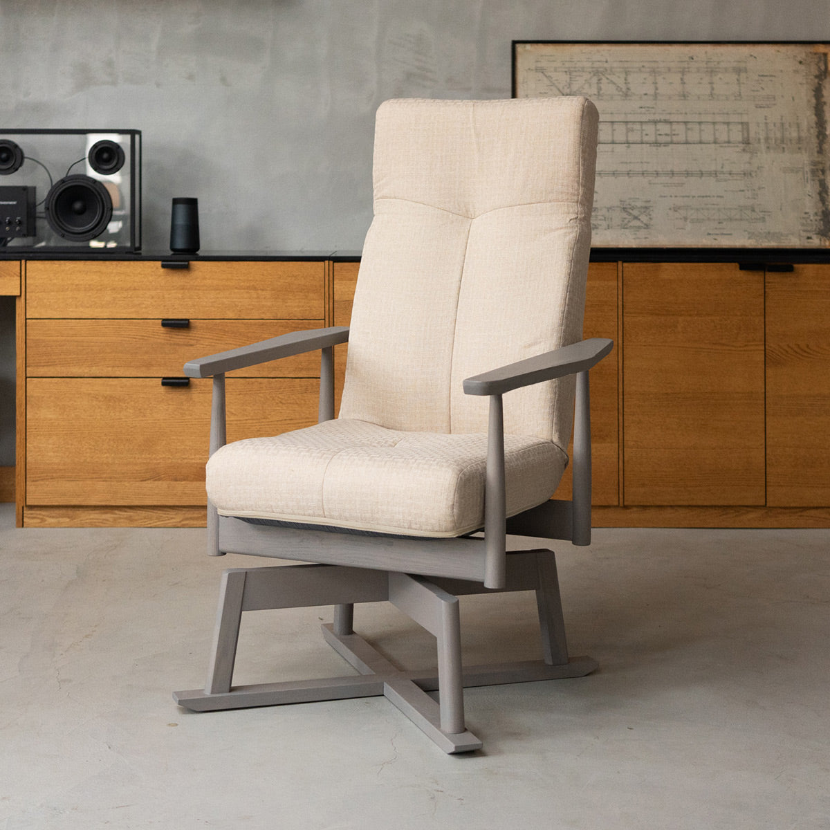 安全ストッパー付き 回転高座椅子 「みなも」 リクライニングチェア ロック機能 ポケットコイル ハイバック 立川ショールーム体験可