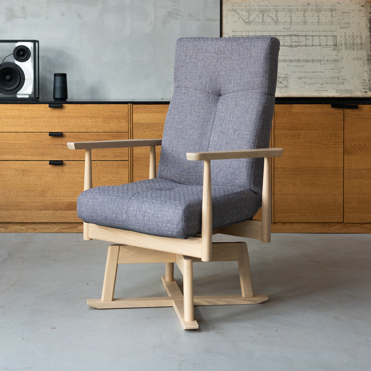 安全ストッパー付き 回転高座椅子 「みなも」 リクライニングチェア ロック機能 ポケットコイル ハイバック 立川ショールーム体験可