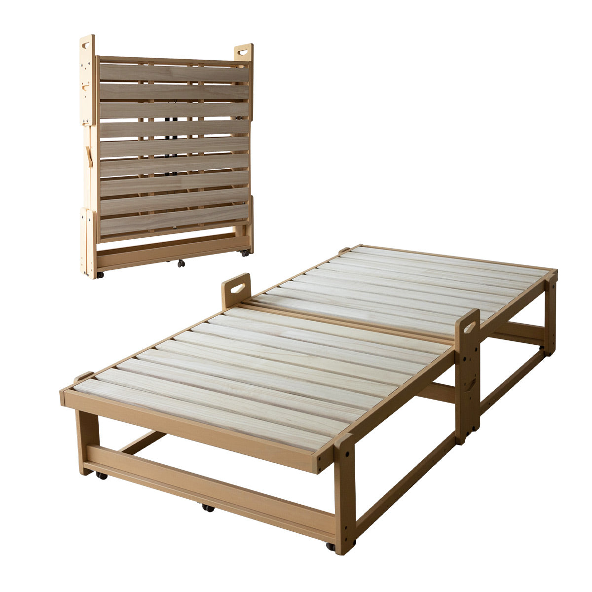 折りたたみベッド すのこベッド 完成品 アシスト機能付き 安全ロック付き 取っ手付き 木製 桐 すのこ スノコ