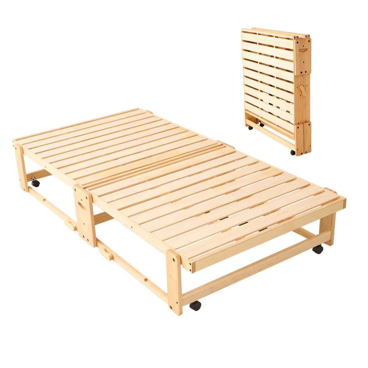折りたたみベッド 「やまね」 65×180cm コンパクトショートサイズ すのこ 完成品 横揺れ防止 安全ロック付き アシスト機能付き キャスター付き 取っ手付き 通気性 ごろ寝
