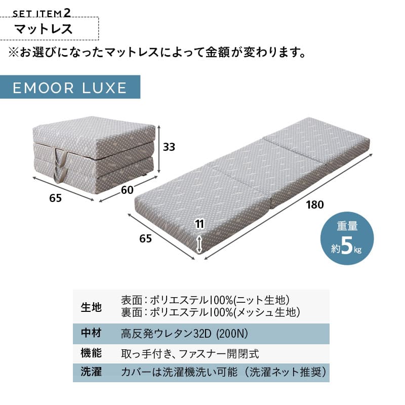 すのこベッド 3つ折りマットレス 2点セット 幅65cm コンパクトショートサイズ 完成品 横揺れ防止 安全ロック付き アシスト機能付き キャスター付き 折りたたみベッド ベッドフレーム コンパクトマットレス ごろ寝 子供用 狭小住宅 来客用 避難用