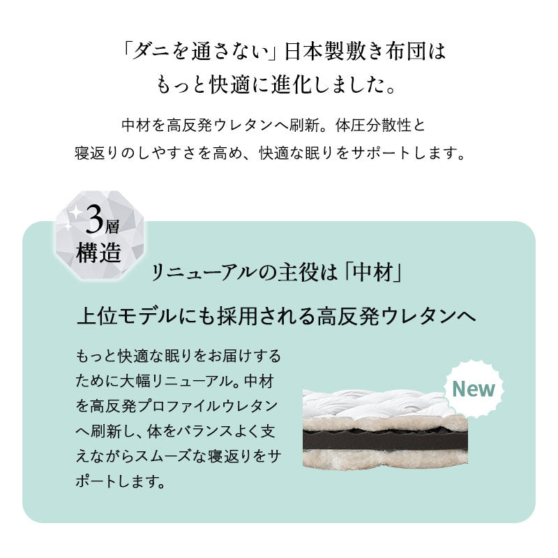 エムールの「ダニを通さない」日本製布団 敷き布団 敷布団 シングル 体圧分散 抗菌・防臭・防ダニ 3層 高反発ウレタン 防ダニ布団 抗菌布団 ウレタン入り