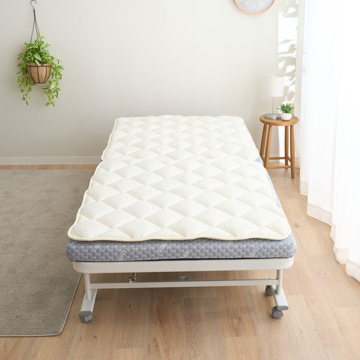 折りたたみベッド専用 ベッドパッド 上下2枚組 セミシングル 抗菌 防臭 防ダニ 日本製 綿100% 敷きパッド 寝心地改善 洗い替え オールシーズン