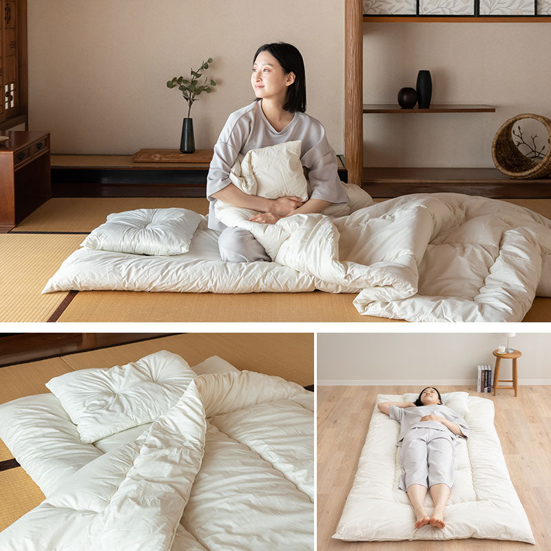 省スペース 布団3点セット 小さめ シングル (掛け布団・敷き布団・枕) 日本製 抗菌 防臭 防ダニ 折りたたみ 掛け敷き枕 コンパクト