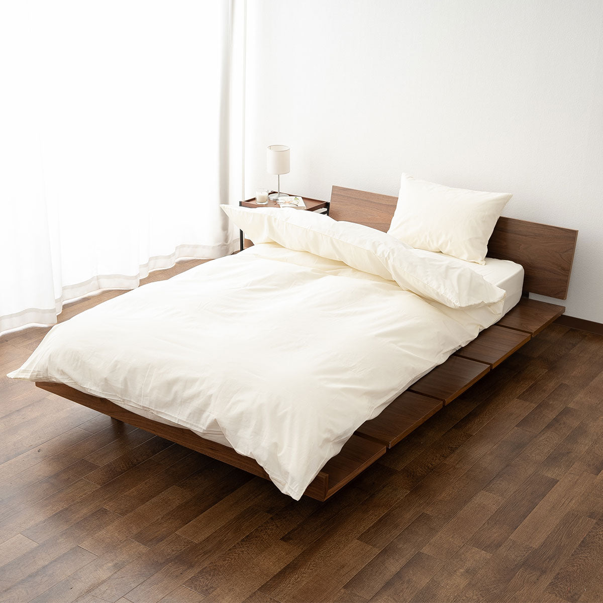 布団カバー 4点セット ダブルサイズ ベッド用 日本製 綿100% 無地 (掛け布団カバー・ボックスシーツ・ピロケース×2)