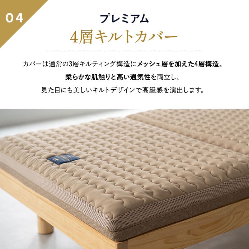 3D構造体 三つ折りマットレス 3D-MAT-PREMIUM プレミアム 折りたたみ 高反発 ファイバー 丸洗い可 通気性抜群 寝返りサポート ベッドパッド内蔵