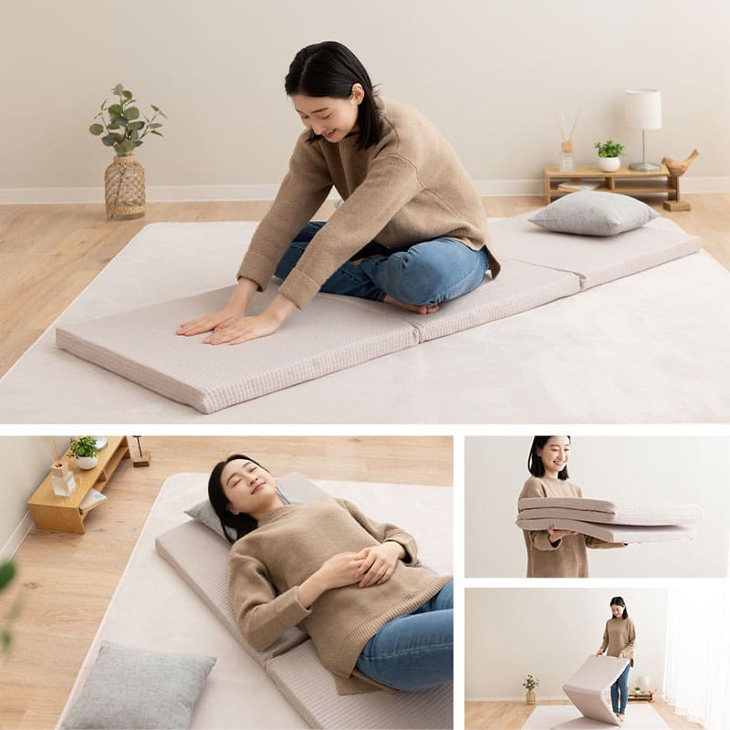 コンパクトマットレス 幅65cm ごろ寝 三つ折り 折りたたみ 高反発 3Dファイバー 丸洗い アンダーマットレス オーバーレイ トッパー 通気性抜群 昼寝 キャンプ 車中泊 防災対策 65×180cm