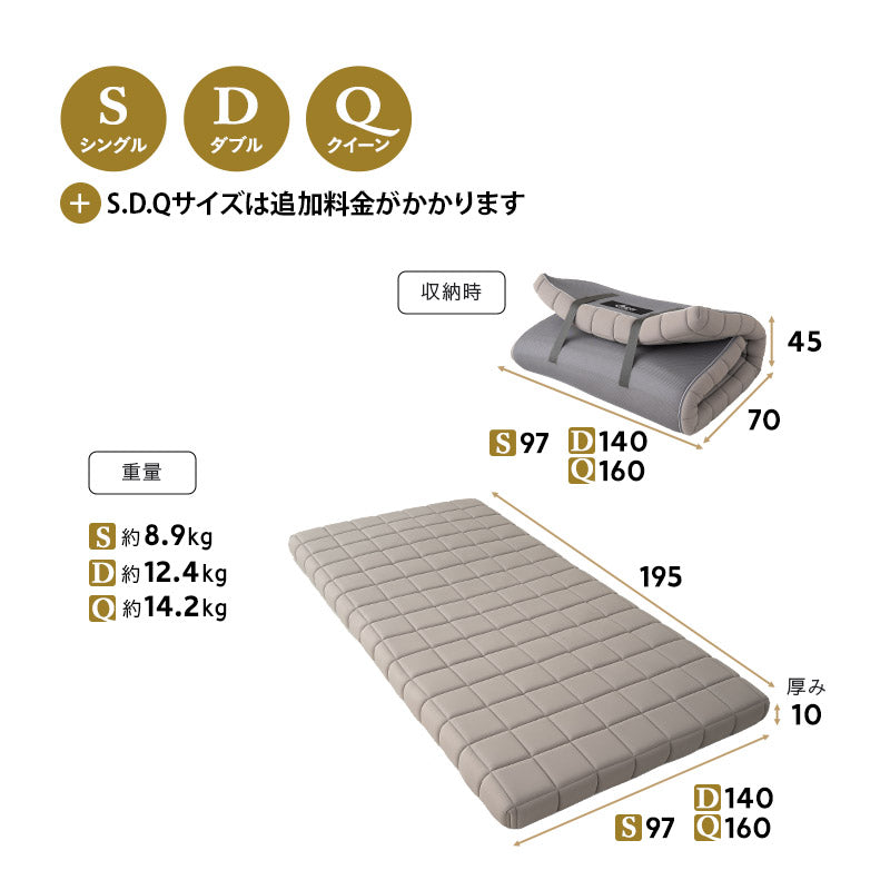 布団マットレス 収納バンド付き 3層構造 極厚 丸巻きタイプ 復元率97% へたりにくい 低反発ウレタン 高反発ウレタン FUTONマットレス