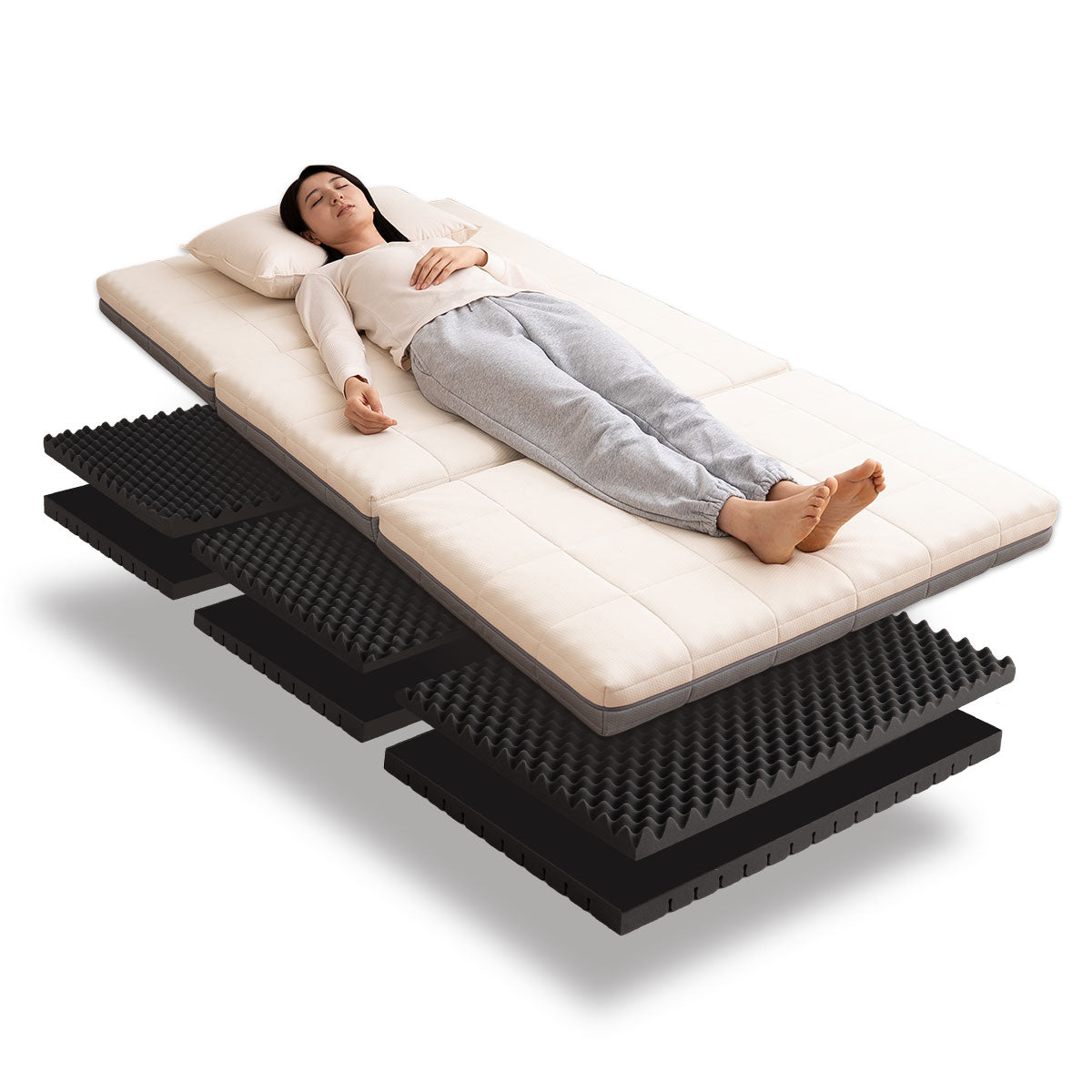 三つ折りマットレス 寝心地カスタマイズ シングルサイズ 極厚 10cm 高反発 高硬度 ウレタン かため 2層構造 6分割設計 折りたたみマットレス