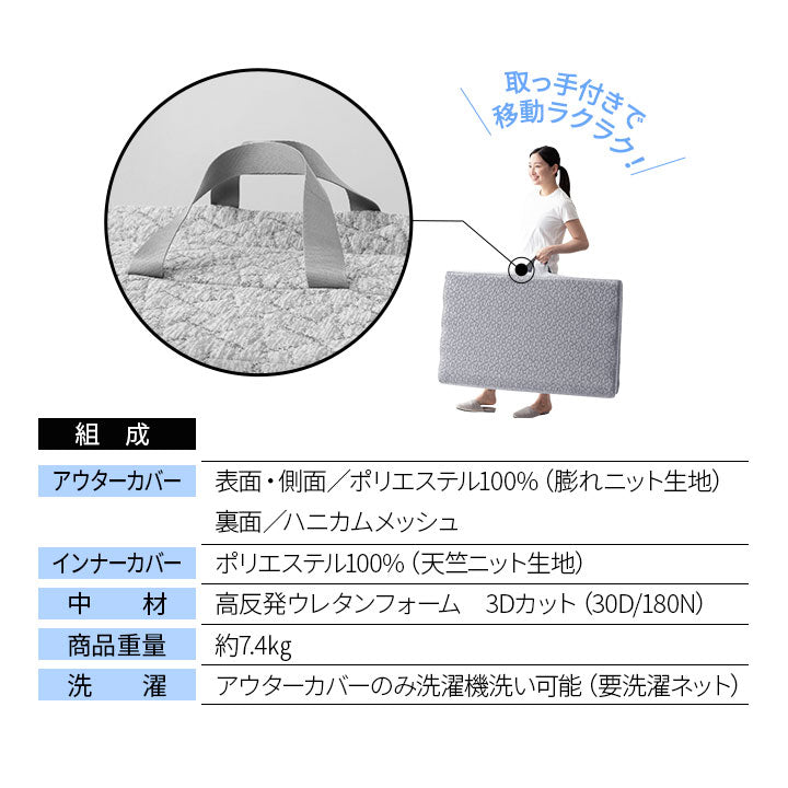 フィットネスマットレス シングルサイズ 三つ折り 折りたたみ 高反発ウレタン 体圧分散 ボディケア ストレッチ