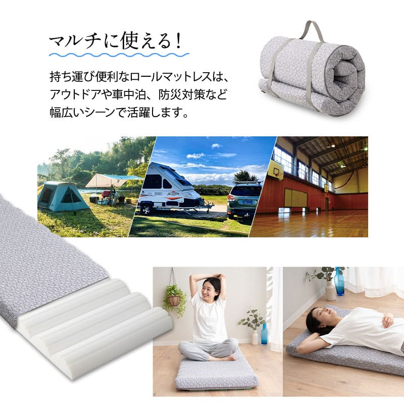フィットネスマットレス ロールマットレス コンパクトショートサイズ 65×180cm コンパクトマットレス ごろ寝マットレス 高反発ウレタン 折りたたみ アウトドア 車中泊