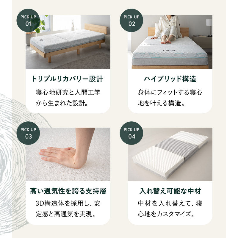 フォレストマットレス シングルサイズ エムール 三つ折りマットレス 極厚 最厚 15cm 高反発 高弾性 ウレタン 3層構造 寝心地をカスタマイズ可能 折りたたみ 青山ショールーム体験可
