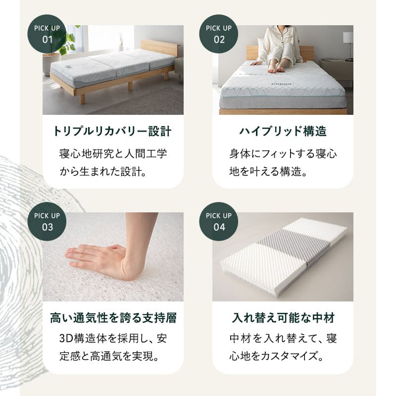 フォレストマットレス エムール 三つ折りマットレス 極厚 15cm 高反発 高弾性 ウレタン 3層構造 寝心地をカスタマイズ可能 マットレス 折りたたみ シングル セミダブル ダブル ショールーム体験可