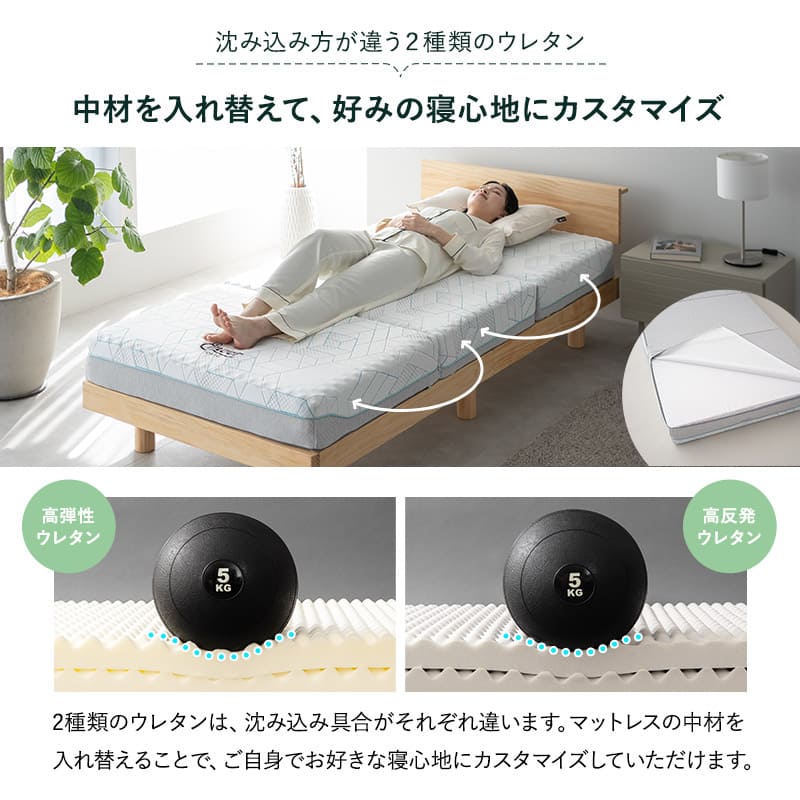 フォレストマットレス エムール 三つ折りマットレス 極厚 15cm 高反発 高弾性 ウレタン 3層構造 寝心地をカスタマイズ可能 マットレス 折りたたみ シングル セミダブル ダブル ショールーム体験可