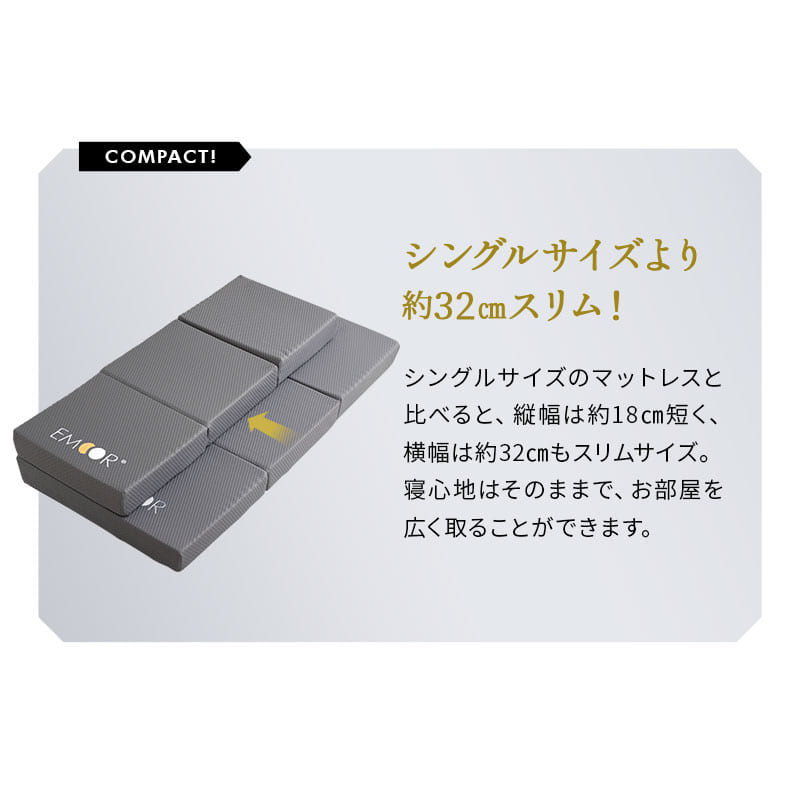 グランドマットレス コンパクトショートサイズ 三つ折り 折りたたみ コンパクト 約65×180 極厚 厚さ12cm