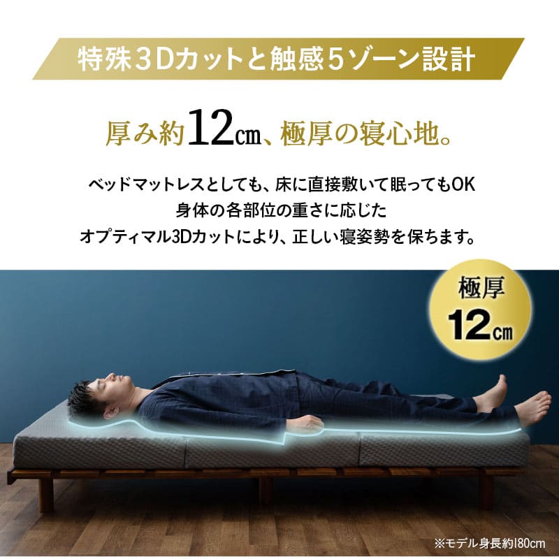 グランドマットレス 選べる4サイズ 三つ折り 高反発 折りたたみ マットレス 厚さ12cm 敷き布団 床対応 ベッド対応 ショールーム体験可