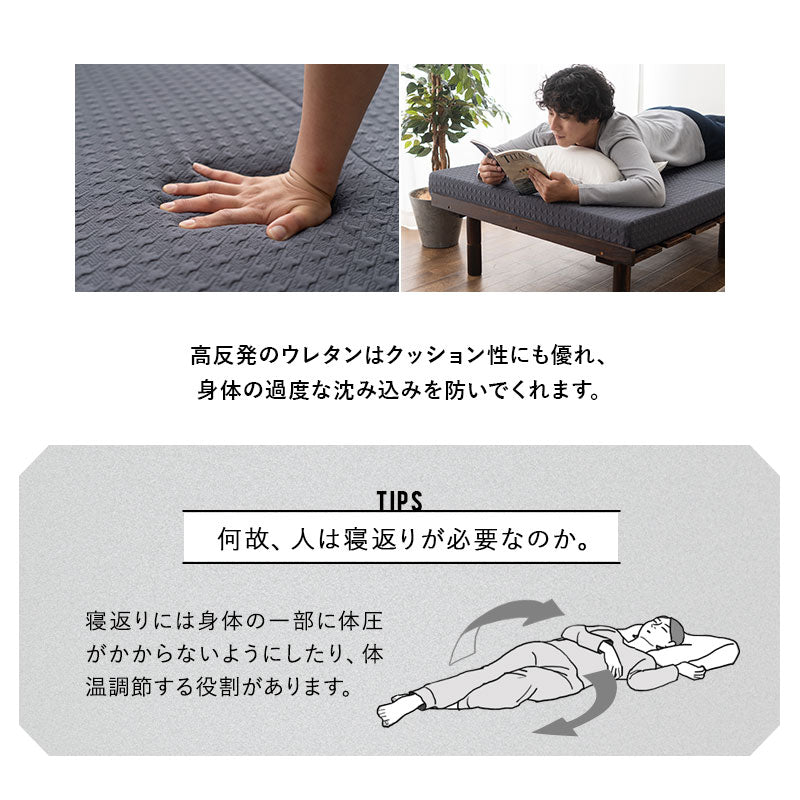 ハードマットレス シングルサイズ 硬め 厚み10cm 高反発 表面フラット加工 折りたたみ 床対応 ベッド対応 三つ折り マットレス