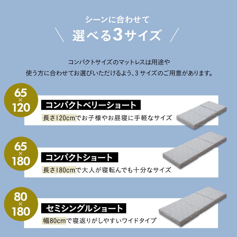 コンパクトサイズ 三つ折りマットレス 折りたたみマットレス 幅65cm 幅80cm リュクスマットレス ごろ寝