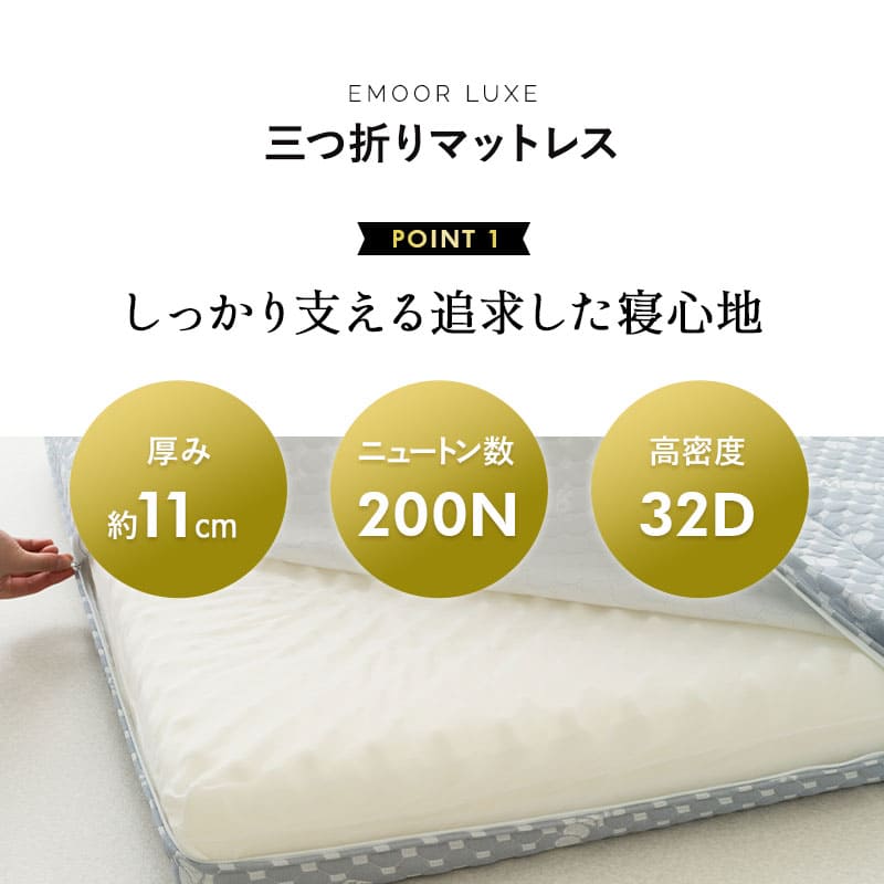 コンパクトサイズ 三つ折りマットレス 折りたたみマットレス 幅65cm 幅80cm リュクスマットレス ごろ寝