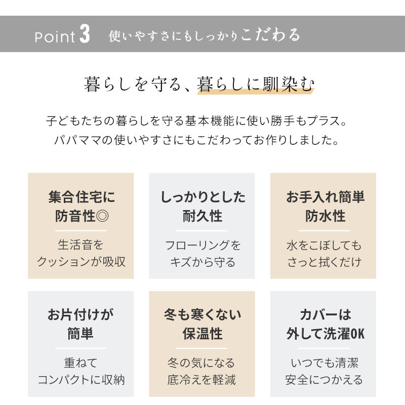 パネル プレイマット 60×60cm 正方形 4枚セット ベビーマット クッションマット フロアマット ラグ マットレス 厚手 騒音緩和 衝撃吸収 撥水 低ホルムアルデヒド