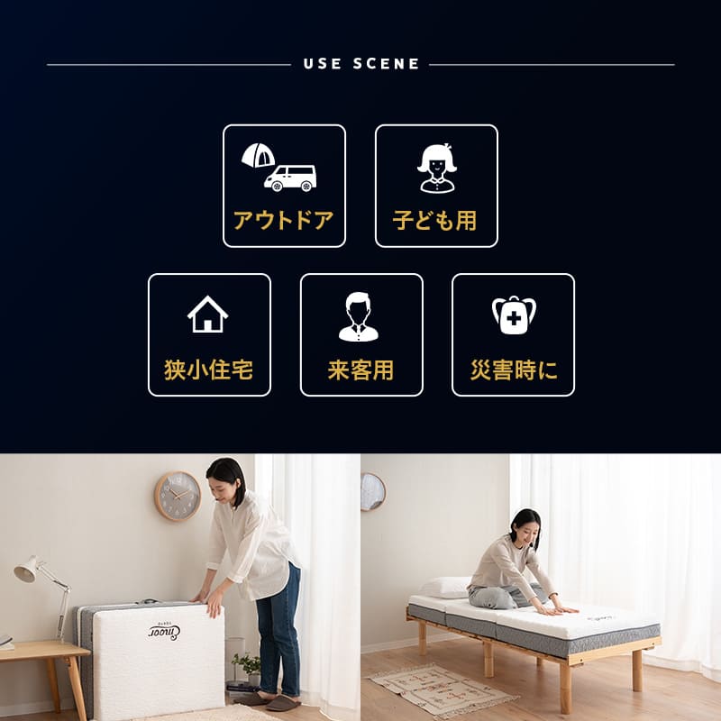 プレミアムマットレス 幅80cmタイプ 極厚 3層構造 三つ折り 折りたたみ コンパクトマットレス ごろ寝 狭小住宅 子ども用 来客用