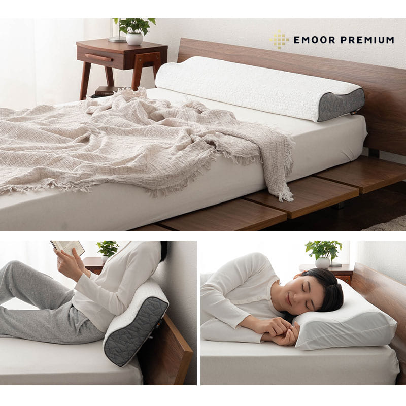 EMOOR PREMIUM ずっと寝返りができる枕 まくら 長い枕 長め ロング 枕 ピロー 大きめ ビッグサイズ 横長 寝返り プレミアム 枕カバー付き 枕カバー洗濯可 95×30×12cm ホワイト 白 ギフト プレゼント