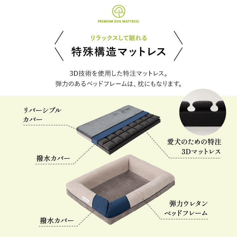 プレミアム ドッグマットレス 小型犬 撥水カバー付き 3D構造 体圧分散 ペットベッド ドッグベッド キャットベッド 犬用ベッド 猫用ベッド 犬用 猫用 ペット用 ベッド ペット用品