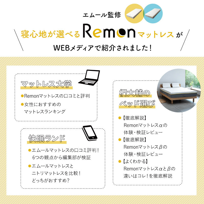 REMONマットレス α アルファ シングルサイズ 極厚 22cm 3層構造 低ホルムアルデヒド 高反発ウレタン 取っ手付き