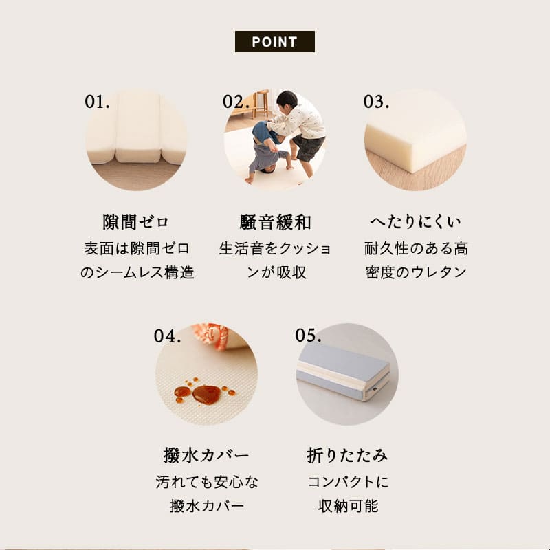 シームレス プレイマット 折りたたみ 幅140cm 幅180cm 幅200cm 大判 ベビーマット サークルマット クッションマット お昼寝 マット ラグ 撥水カバー 騒音緩和 へたりにくい