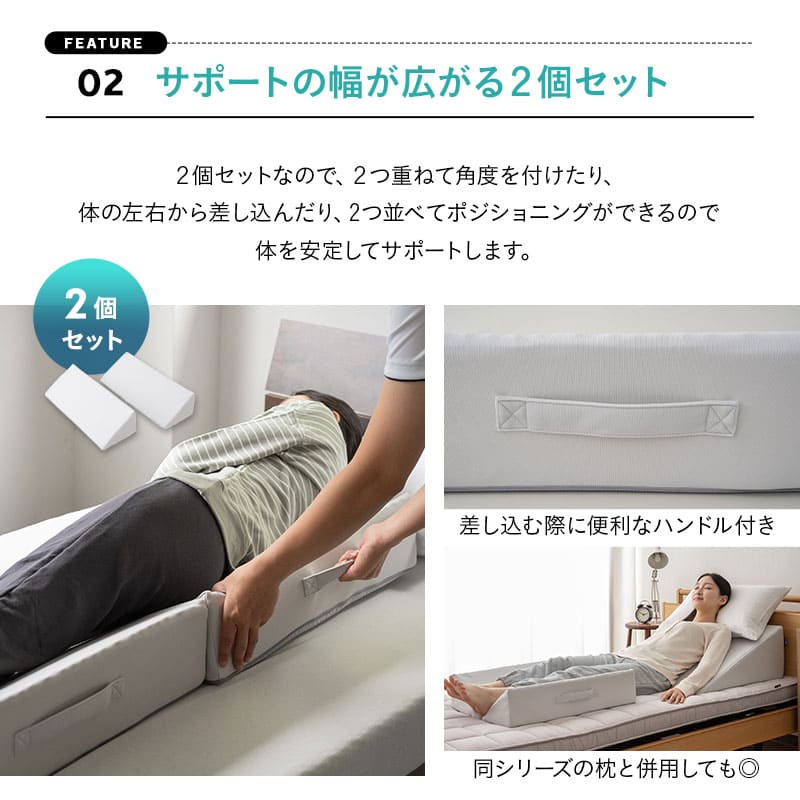 体位変換クッション 2個セット 介護クッション 三角クッション 背あてクッション 足枕 傾斜角度30° 持ち手付き 滑り止め加工 体位変換 体位保持 リハビリ 寝たきり 入院 介護 高齢者 床ずれ防止 逆流予防 むくみ予防
