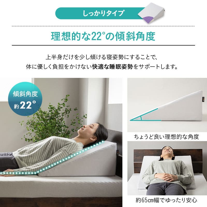 傾き寝枕 傾斜枕 三角枕 なだらか枕 足枕 三角クッション 背もたれ 傾斜角度22° 傾斜角度30° 滑り止め加工 体位変換 体位保持 寝返り リハビリ 寝たきり 介護 高齢者 床ずれ防止 逆流予防 むくみ予防 鼻づまり改善 ショールーム体験可