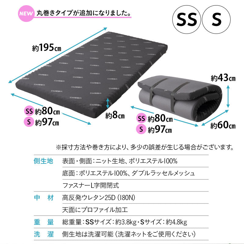 マットレス 三つ折り 丸巻き セミシングルサイズ シングルサイズ 高反発ウレタン かため 敷き布団 床対応 ベッド対応 コンパクト 省スペース